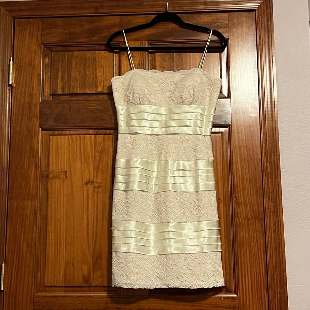 S.L. Fashions Cream Tiered Bodycon Mini Dress